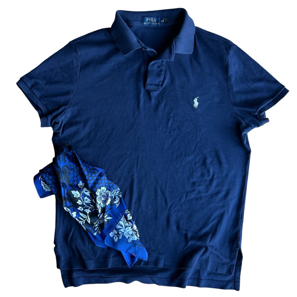 Ralph Lauren Blue Polo Shirt with Classic Collar Sz M